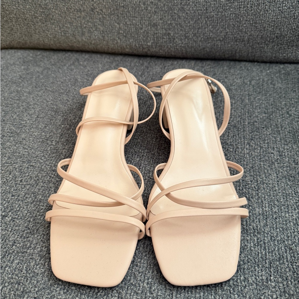Azazie Cross Strap Block Heels in Nude